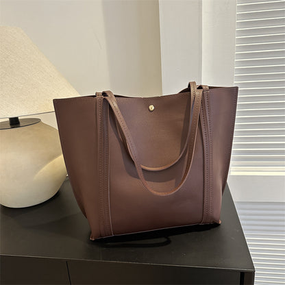 Women Fashionable Solid Color Large Capacity PU Tote Bag