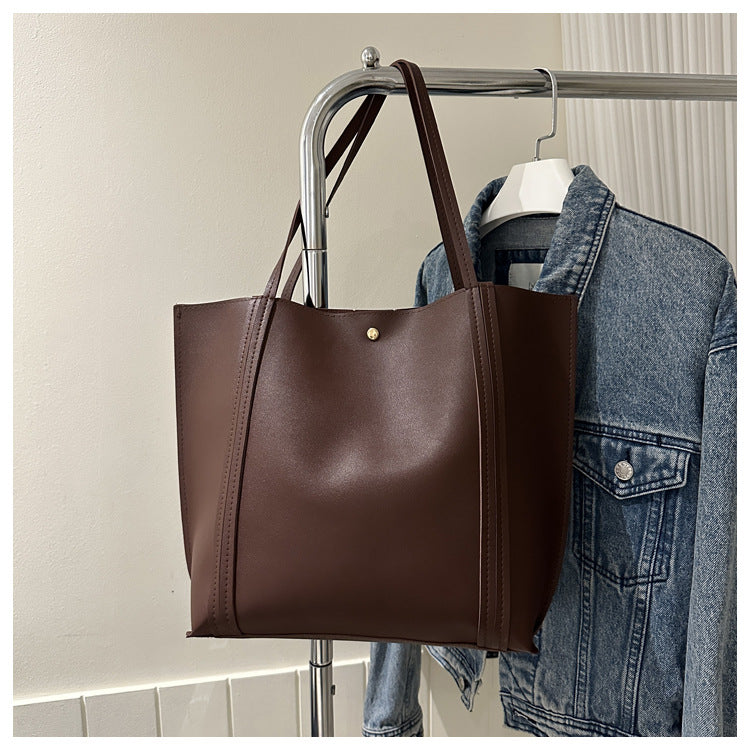 Women Fashionable Solid Color Large Capacity PU Tote Bag