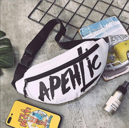 Women Outdoor Sports Zipper Design Letter Pattern Nylon Waist Bag