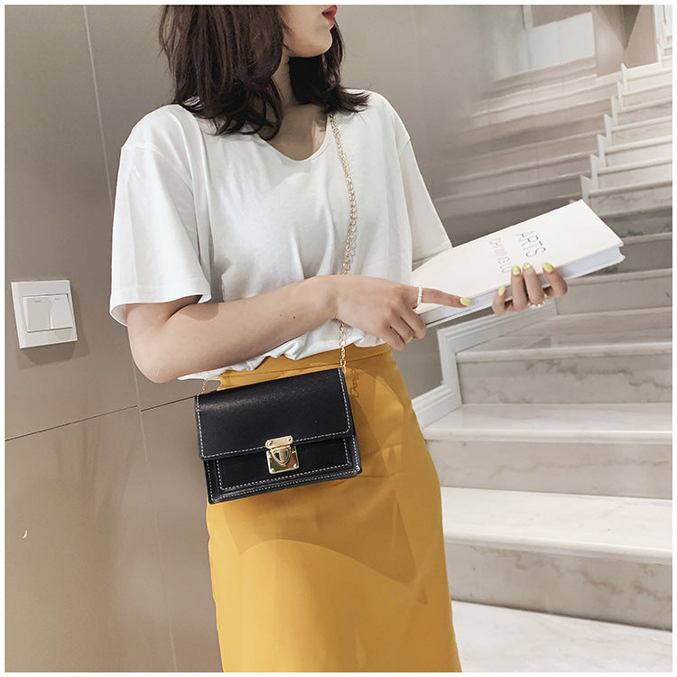 Women Fashion Solid Color Flip Lock Square Chain Crossbody Bag
