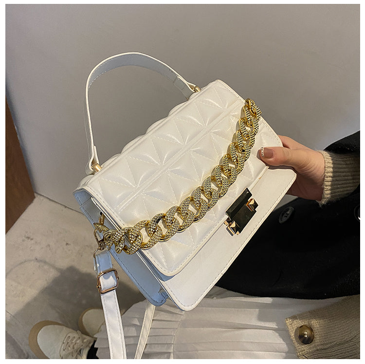 Sac à bandoulière décontracté en PU pour femme, motif losange gaufré, couleur unie 