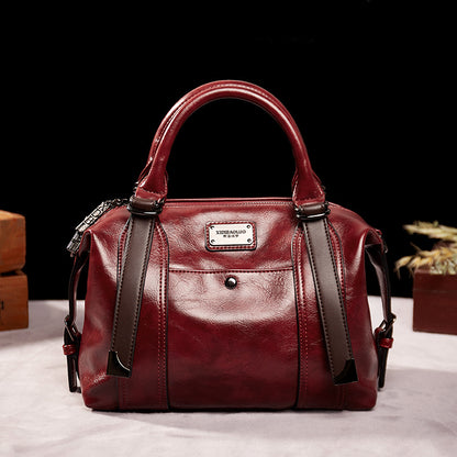 Women Fashion Retro Large Capacity PU Handle Shoulder Bag