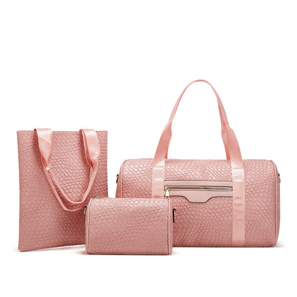 Simple Solid Color Large Capacity Handbag Three-Piece Set