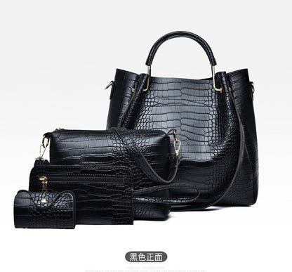 Women Fashion Crocodile Pattern Pu Coin Purse Crossbody Bag Large Capacity Handbag Set