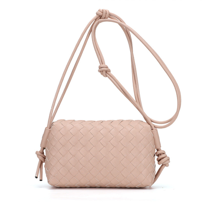 Women Fashion Solid Color Woven Diamond Square Crossbody Bag
