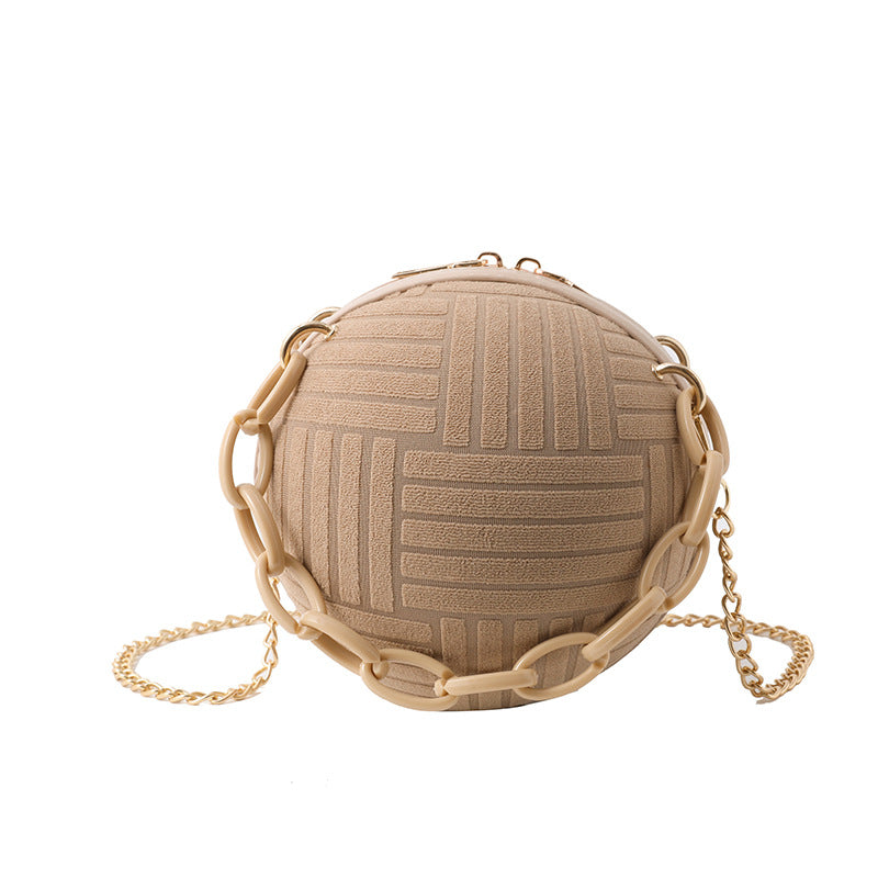 Women Fashionable Solid Color Round Ball Chain Crossbody Bag