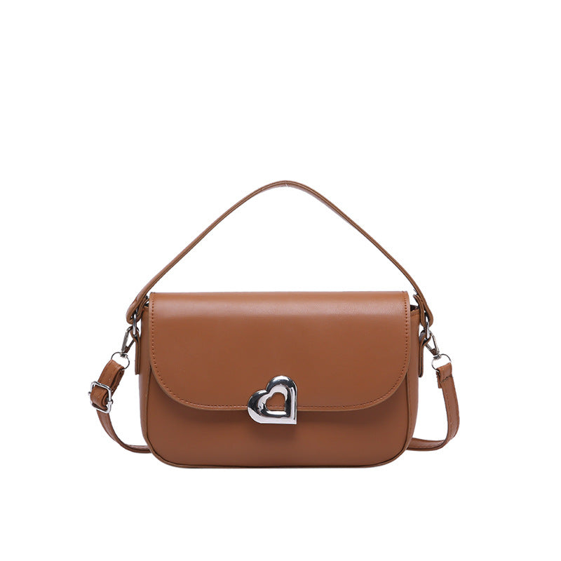 Women Fashion Simple Solid Color Love Lock Saddle Shoulder Bag