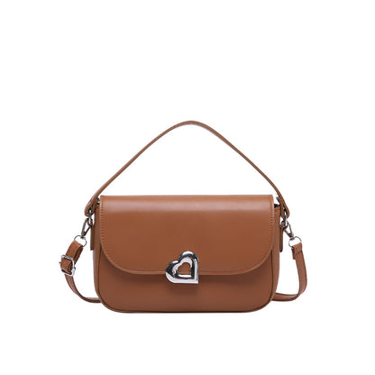 Women Fashion Simple Solid Color Love Lock Saddle Shoulder Bag