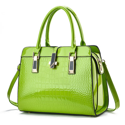 Women Fashion Bright Leather Large Capacity Crocodile Print Square Handbag
