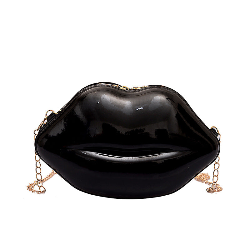 Women'S Fashion Personality Lips Patent Leather Chain One Shoulder Bag