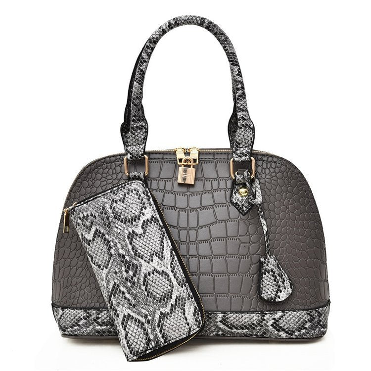 Women Fashion Casual Crocodile Pattern Handbag Two-Piece Bag