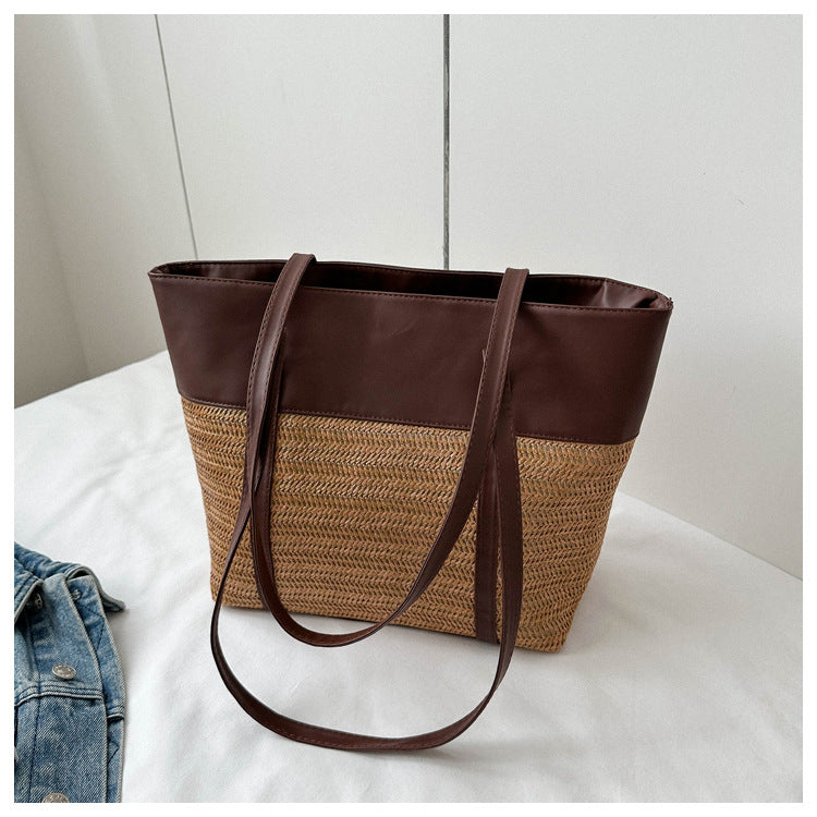 Women Fashionable Straw Woven Large Capacity Shoulder Tote Bag