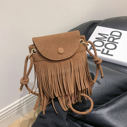 Women Fashion Suede Fringe Flap-On Crossbody Bag