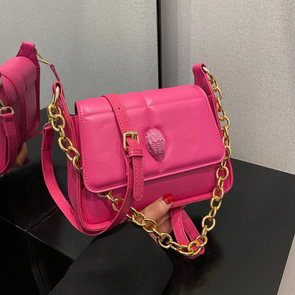 Women Fashion Solid Color Flap Chain Square PU Crossbody Bag