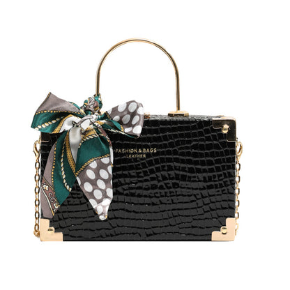 Women Fashionable Simple Square Silk Scarf Decorative Chain Crossbody Bag