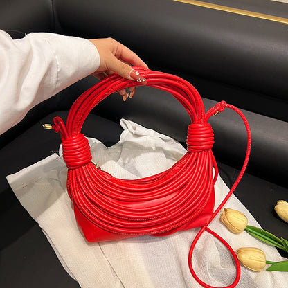 Women Fashion Creative Multicolor Line Woven Knot Handbag