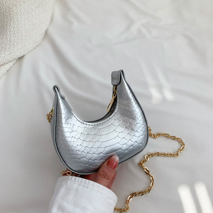 Mini sac bandoulière décontracté à chaîne et fermeture éclair en forme de boulette pour femme, couleur unie 