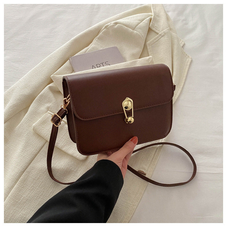Simple Solid Color Lock Square Crossbody Bag