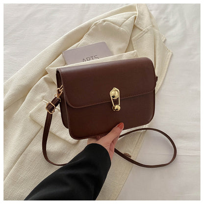 Simple Solid Color Lock Square Crossbody Bag