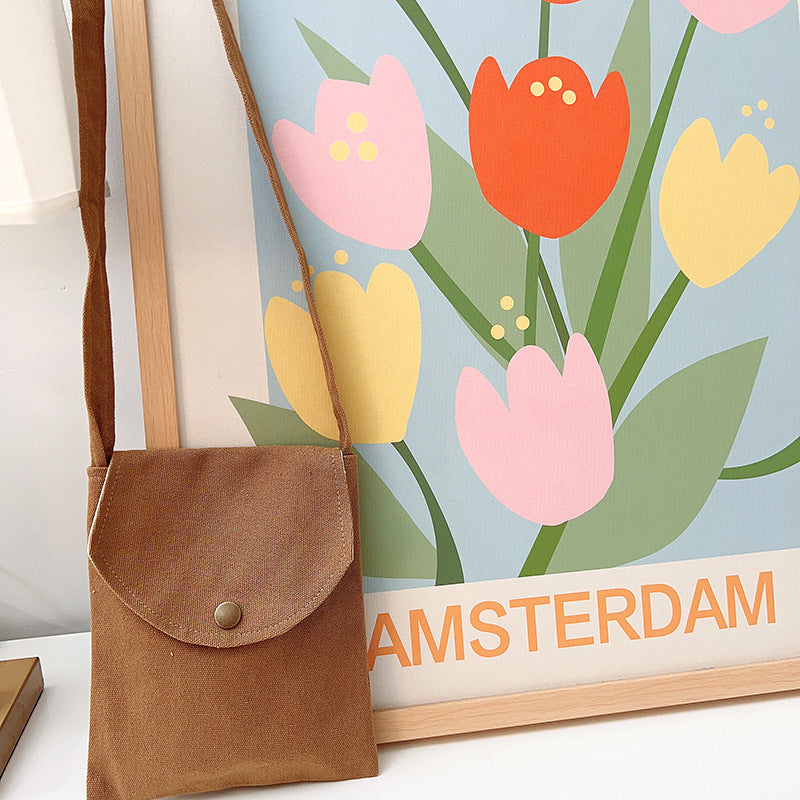 Mini sac à bandoulière en toile de couleur unie pour femme, simple et tendance, style macaron 