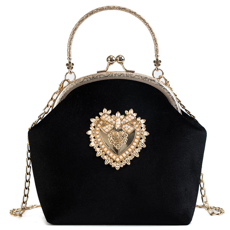 Gold Velvet Shell Shaped Small Square Bag Metal Shoulder Handle Bag