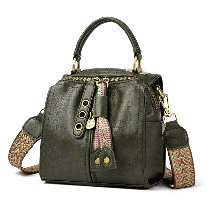 Women Fashion Casual Retro Solid Color Handbag