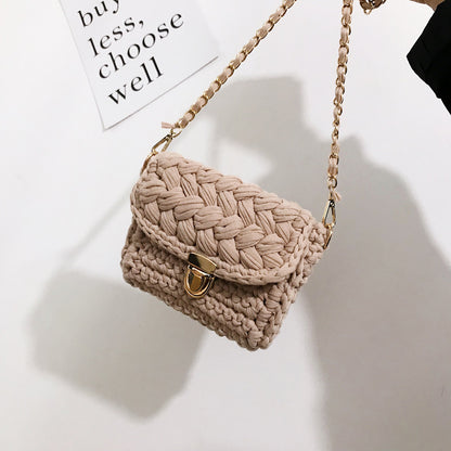 Women Casual DIY Weave Design Flap Buckle Solid Color Crossbody Bag