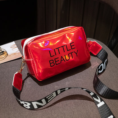 Women Fashion Zipper Design Letter Pattern Laser PU Crossbody Bag