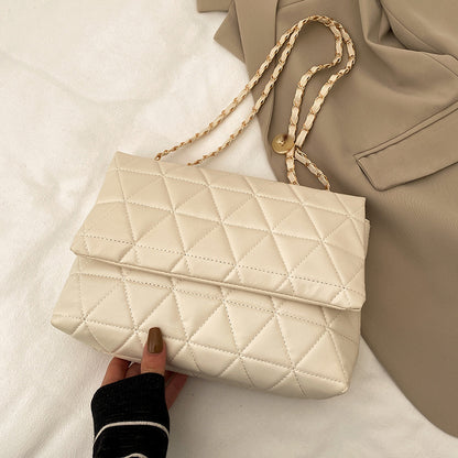 Women Casual Chain Design Solid Color Rhombus Large Capacity PU Shoulder Bag