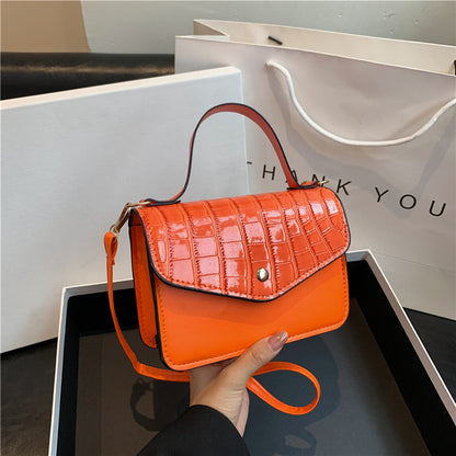 Women Fashion Solid Color Stone Pattern Flap Square Crossbody Bag