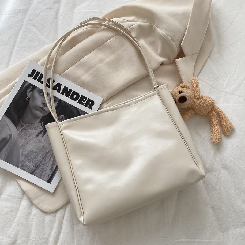 Women Fashion Basic Solid Color Large Capacity PU Shoulder Bag With Pendant