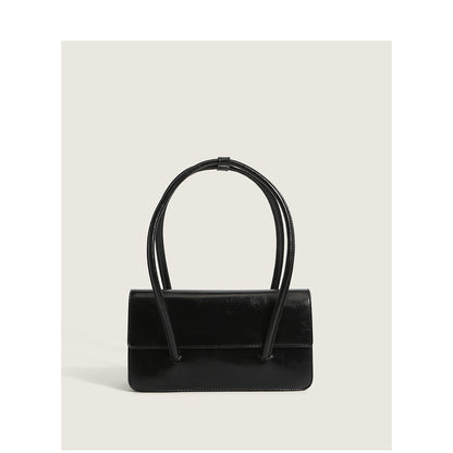 Oil Wax Leather Women Chic Design Solid Color Baguette Shoulder Handle Bag