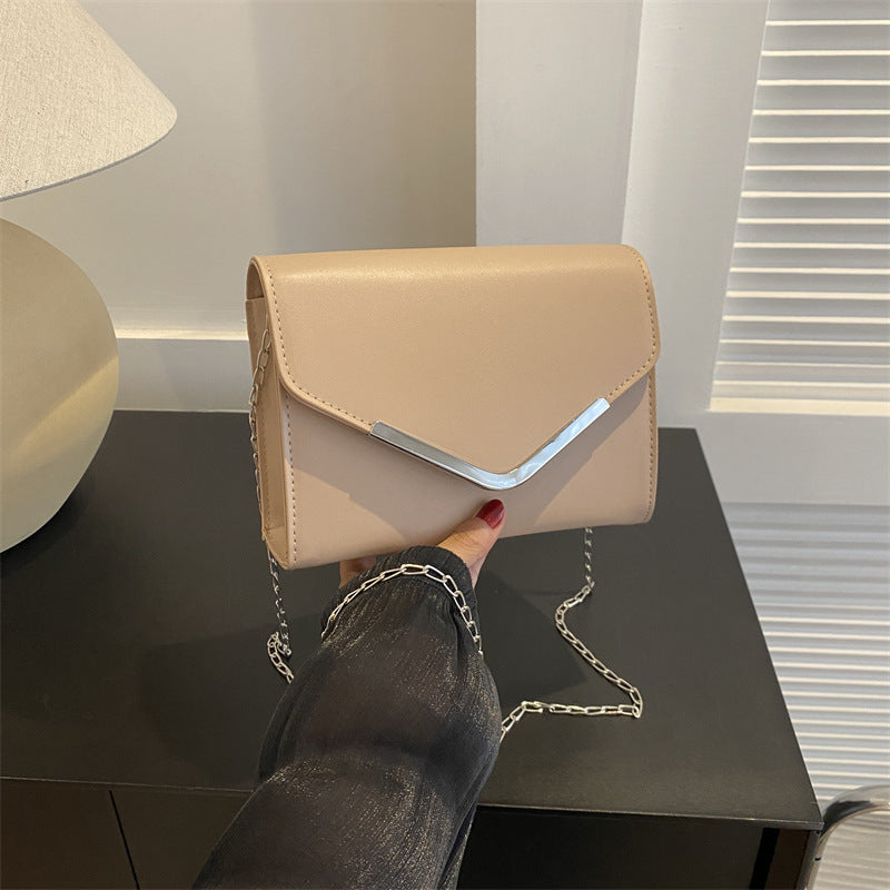 Women Fashion Solid Color Flip Square Chain Crossbody Bag