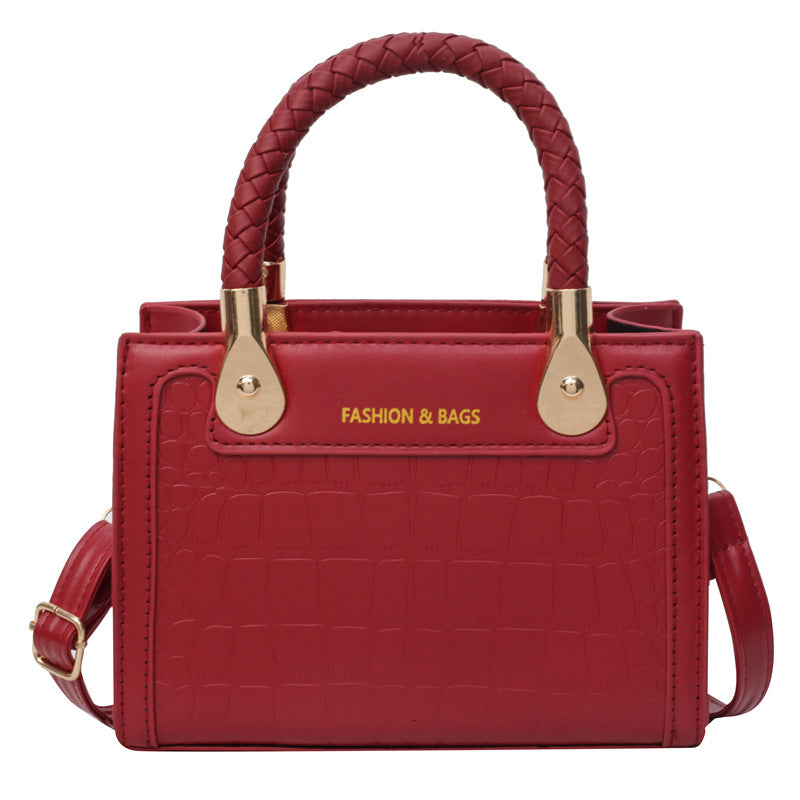 Sac à bandoulière tissé à motif pierre et blocs de couleurs pour femme, avec poignée carrée 