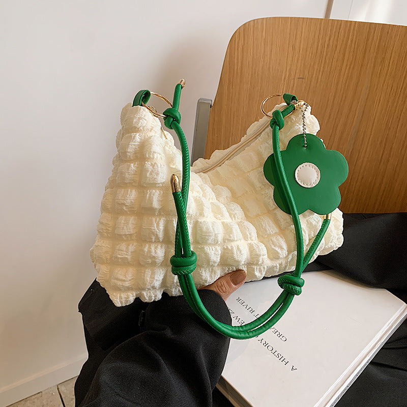 Sac à bandoulière plissé de grande capacité pour femme, décontracté, couleur unie 