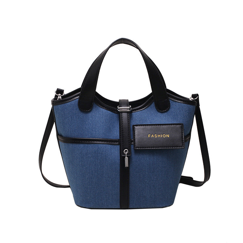 Women Fashion Canvas Basket Handheld Bucket Bag