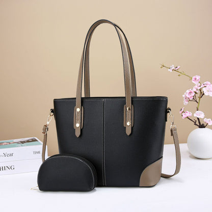 Women Fashion Casual Contrast Color Large Capacity Handbag Set