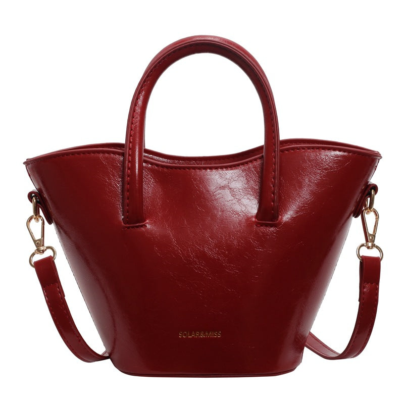 Women Fashionable Simple Bow Ball Pendant PU Handle Shoulder Bag