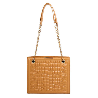 Fashion Solid Color Crocodile Print Large Capacity Shoulder Bag