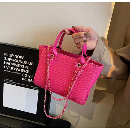 Women Fashion Large Capacity Woven Square Chain Handle Shoulder Bag