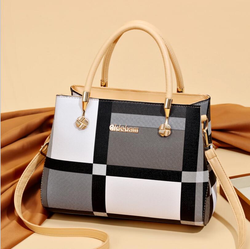 Women Elegant Color Blocking Large Capacity PU Handle Bag