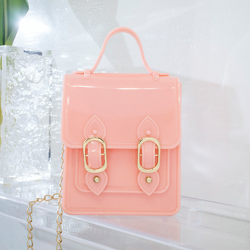 Women Fashion Solid Color PVC Silicone Square Mini Chain Crossbody Bag