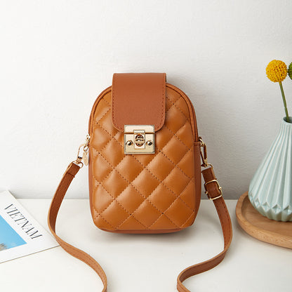 Women Fashion Simple Magnetic Clasp Flap Quilted Zipper Crossbody Bag