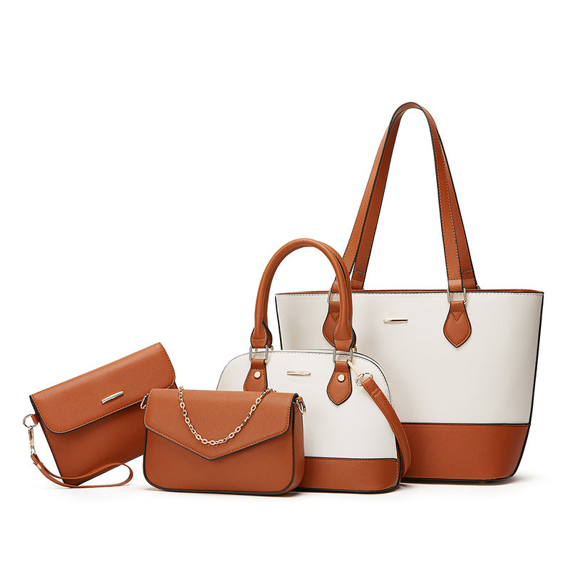 Women Fashion Casual Simple Contrast Color Handbag 4-Piece Set