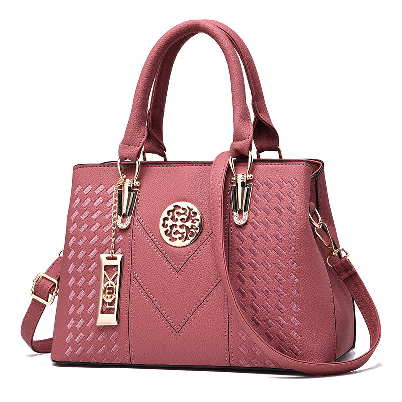 Women Elegant Pendant Decoration Zipper Design Solid Color Large Capacity PU Shoulder Bag