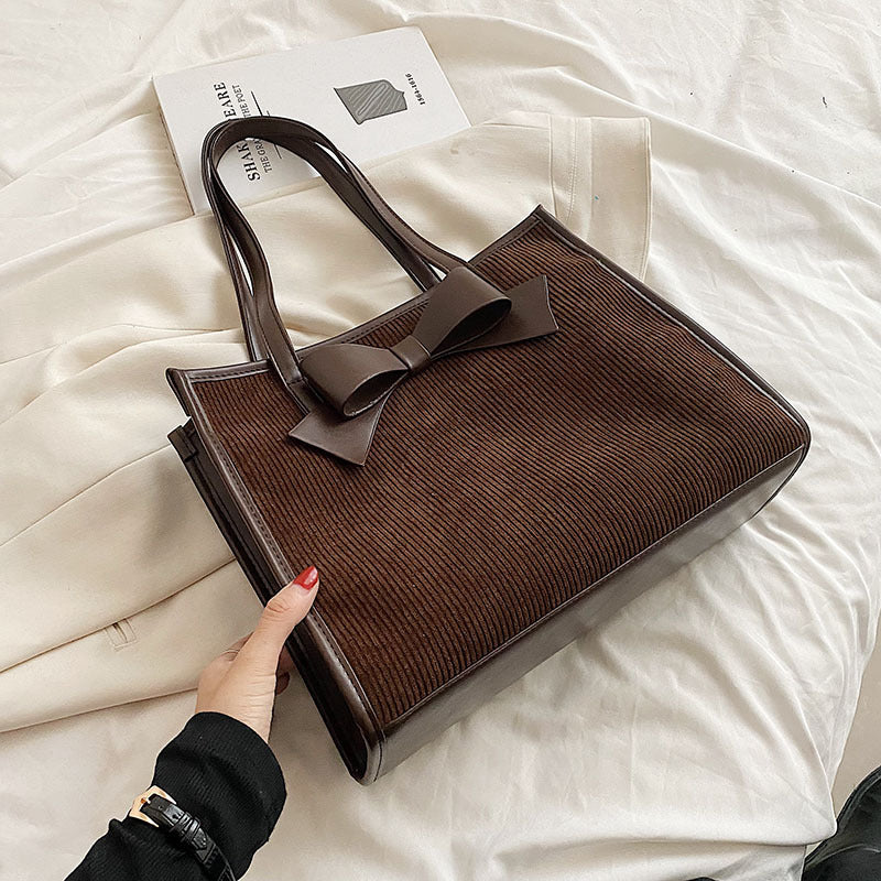 Summer Women Fashionable Solid Color Bow Decoration Square Large Capacity Tote Bag