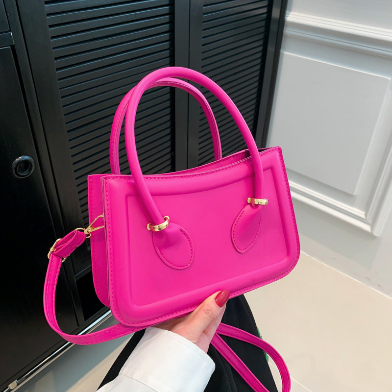 Women Fashion Solid Color Square PU Handle Crossbody Bag