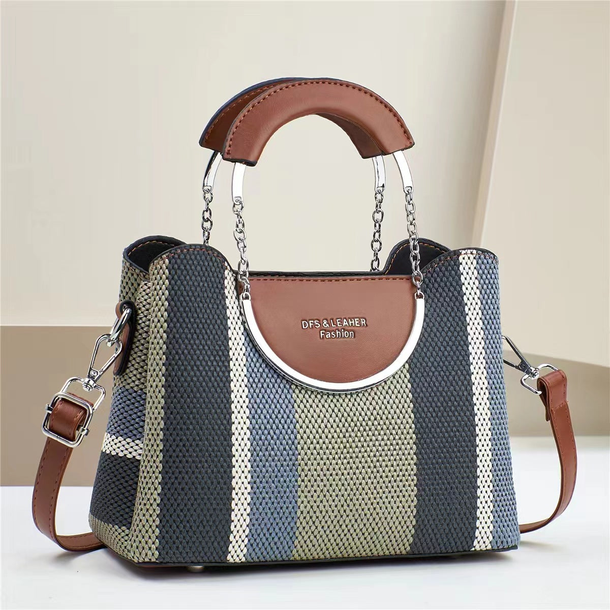 Sac à main carré tissé à blocs de couleurs pour femmes, grande capacité 