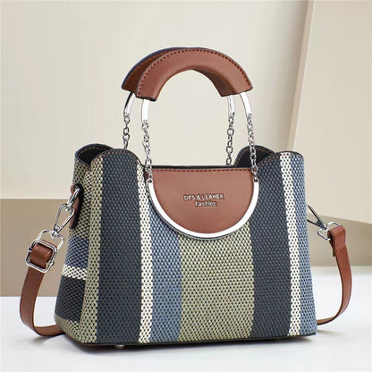 Sac à main carré tissé à blocs de couleurs pour femmes, grande capacité 