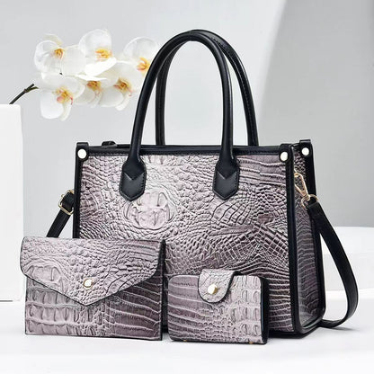 Women'S Vintage Crocodile-Embossed Large-Capacity Handbag Three-Piece Set